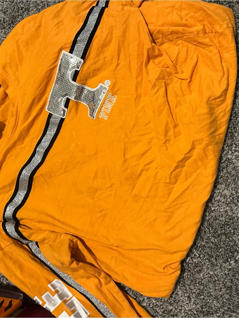 PINK Orange Sequin Logo Hoodie
